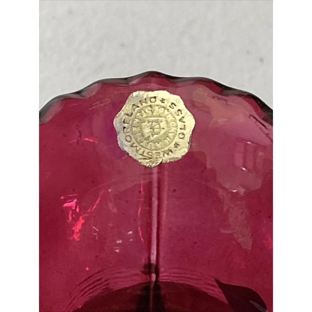 VTG Westmoreland Cranberry Pink Red Glass Basket 7